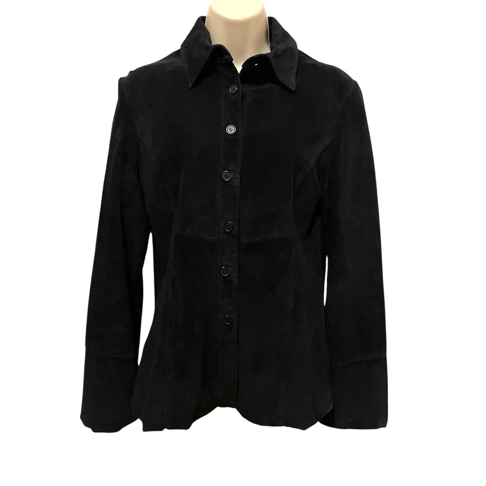 White House Black Market Black Genuine Suede Leather Button Up Shirt Size M